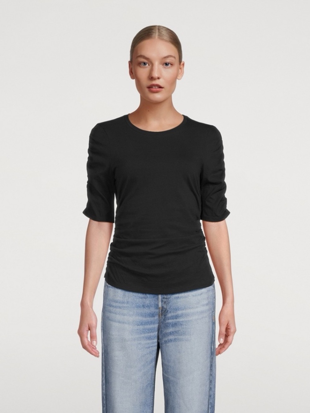 RAG & BONE Juliet Shirred Tee Shirt, Black, Small
